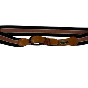 5 for $25Vintage Lacoste Men's Striped alligator Green tan leather Belt size 34